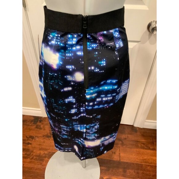Milly Black, Blue & Purple City Lights Long Midi Skirt, Size 0 - Picture 6 of 7